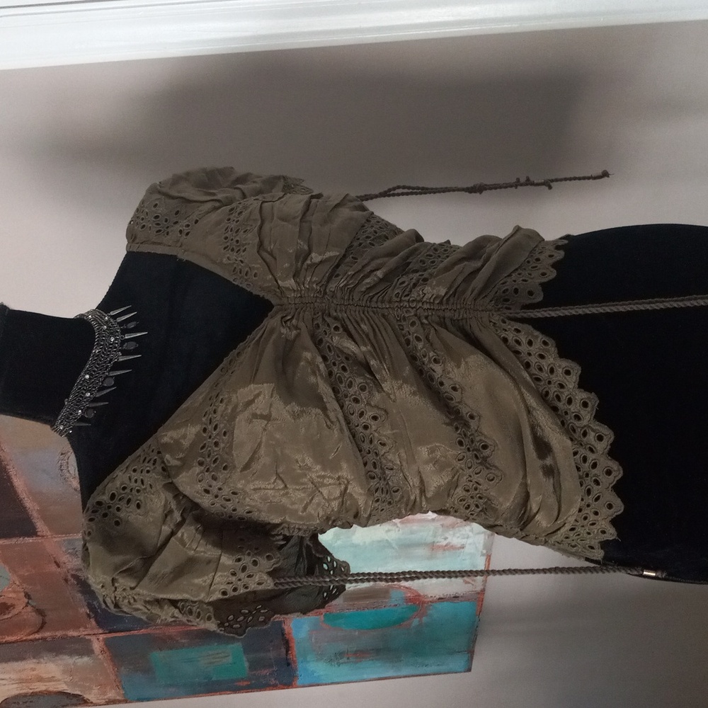 Free People Olive Ruched Blouse Size XL NWT